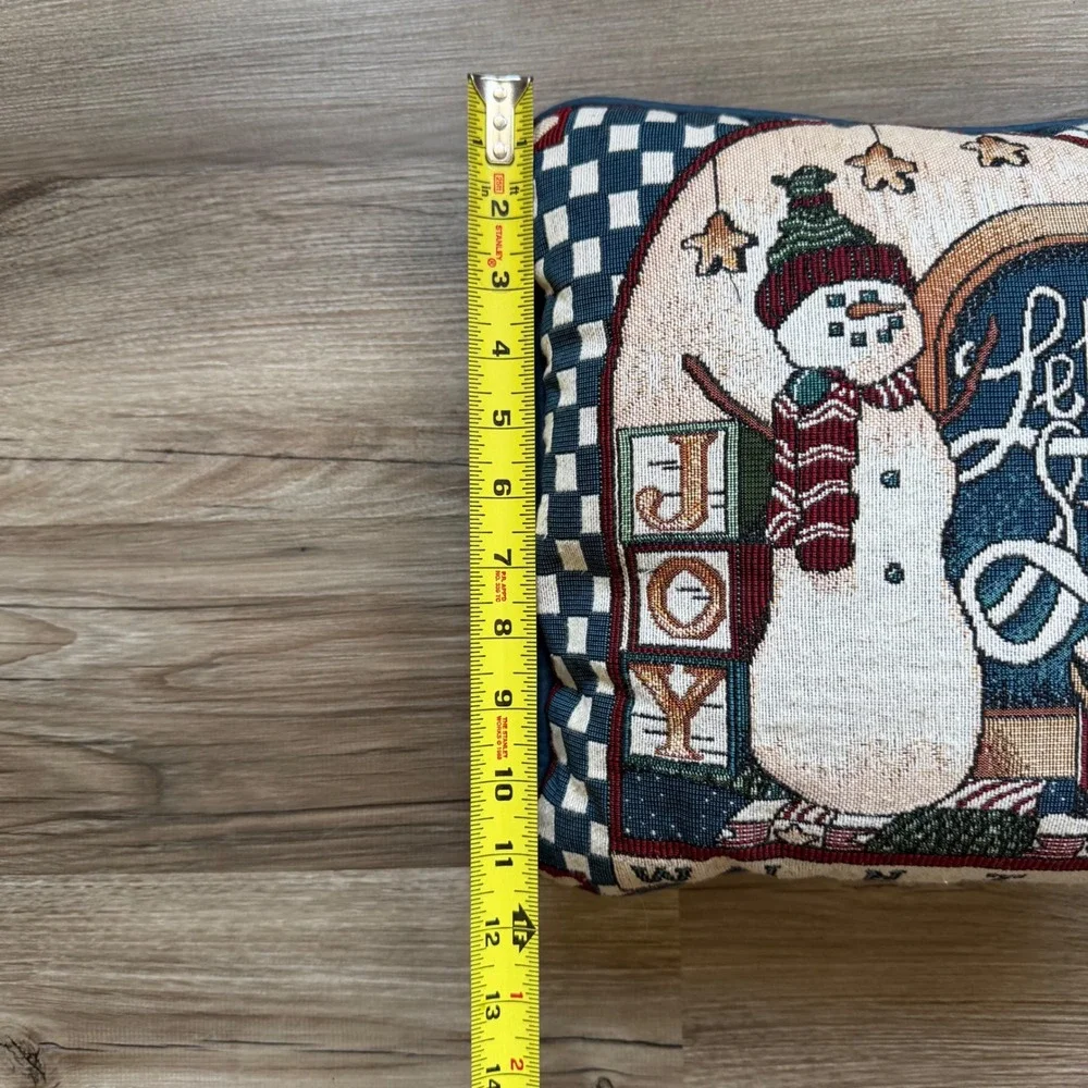 Vintage Winter Snowman Tapestry Throw Pillow Let It Snow Joy Woven  12x12
